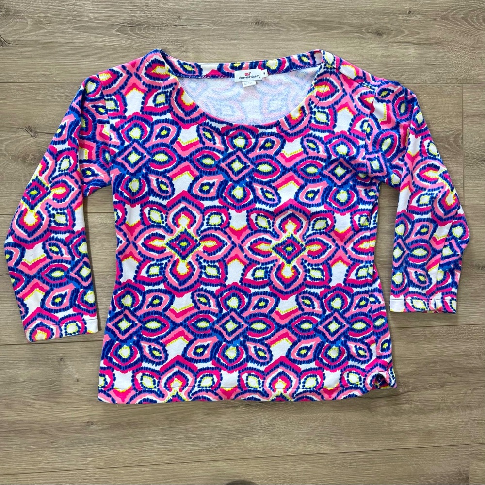 Vineyard Vines Size M Boat Neck Pullover Multicolor Shirt Blouse